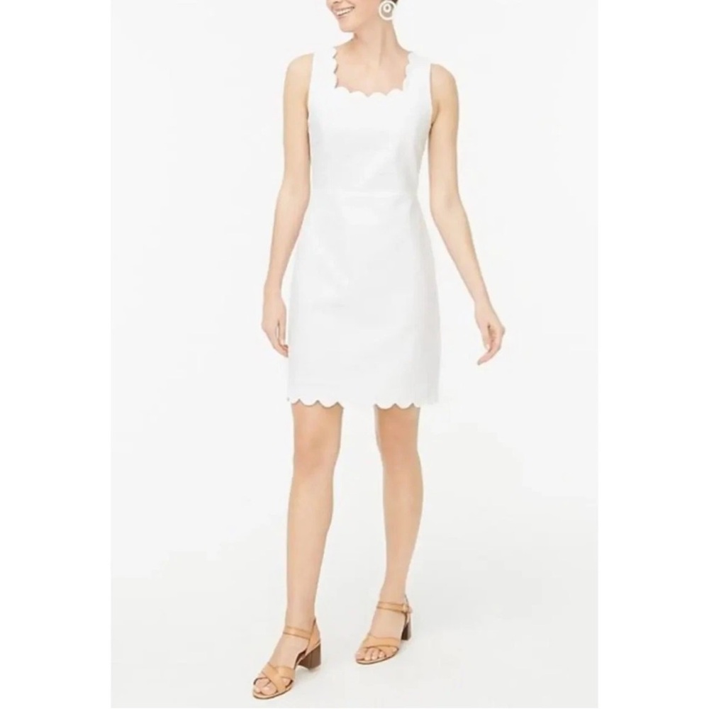 J. Crew Scalloped White Mini Dress 100 % Cotton Sleeveless Size 10